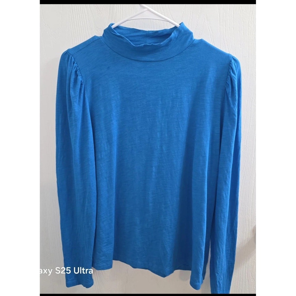 Loft Mock Turtleneck Long Sleeve Top Stretch 100% Cotton Basic Large Blue